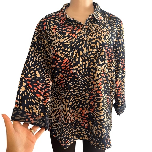 White Stuff Navy Blue Speckled Organic Cotton Blouse - Picture 3 of 9